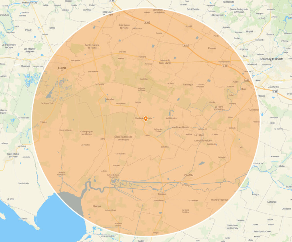 Zone de livraison 20 km autour de Chaillé-les-Marais (85450)